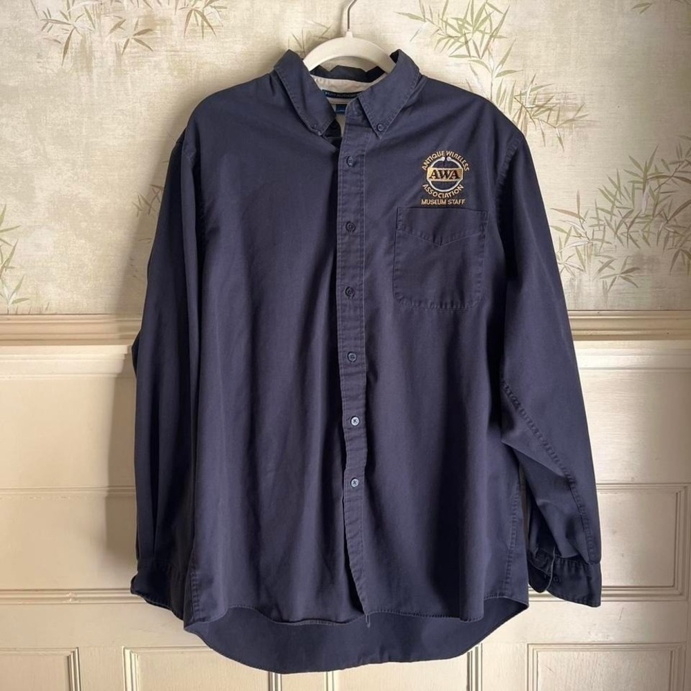 Mens Navy Blue Workwear Button Up Gorpcore Port Authority Antique Wireless XL